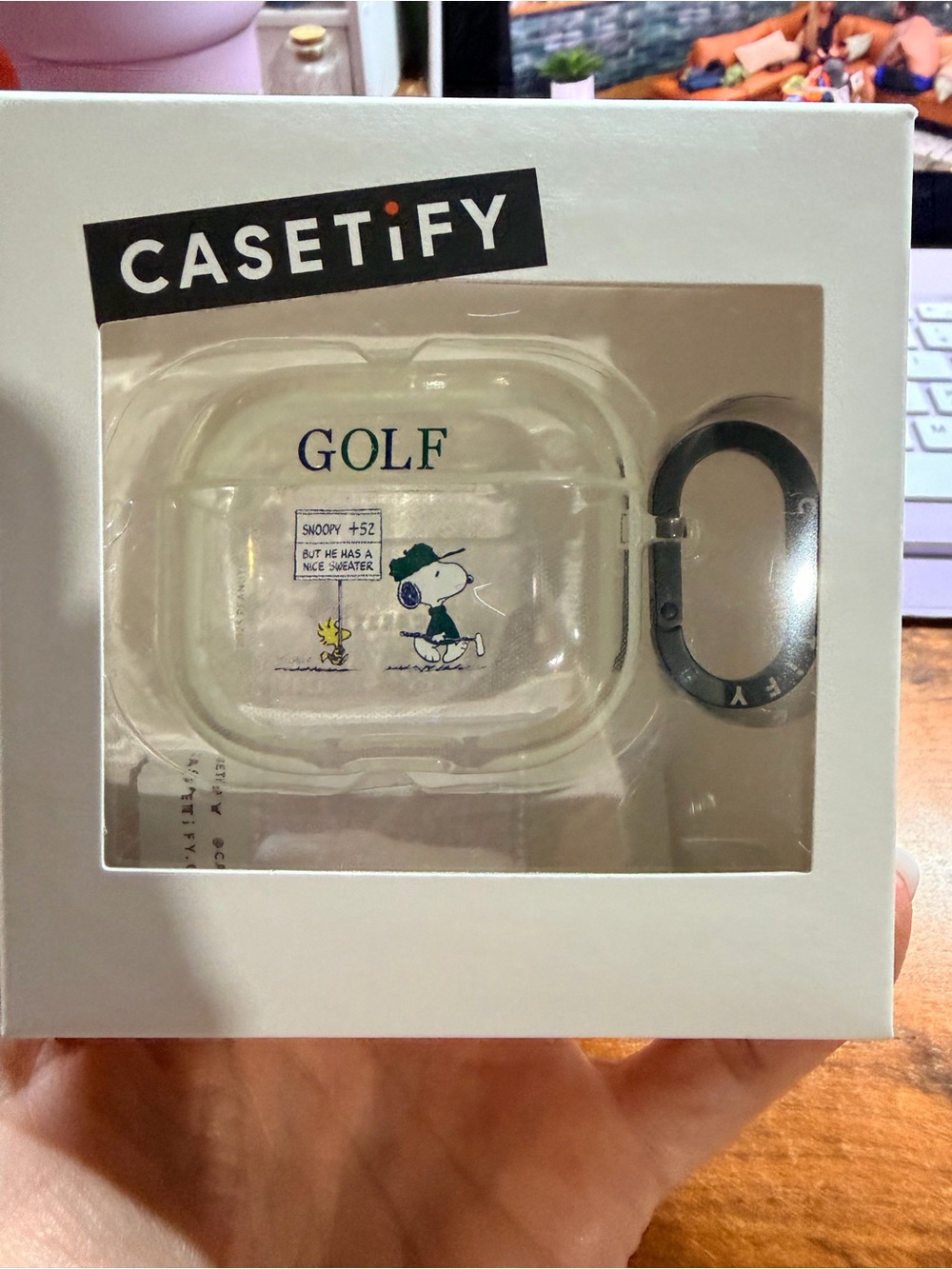 Casetify Clear Snoopy & Woodstock Golf AirPods Case with Dark Gray Carabiner